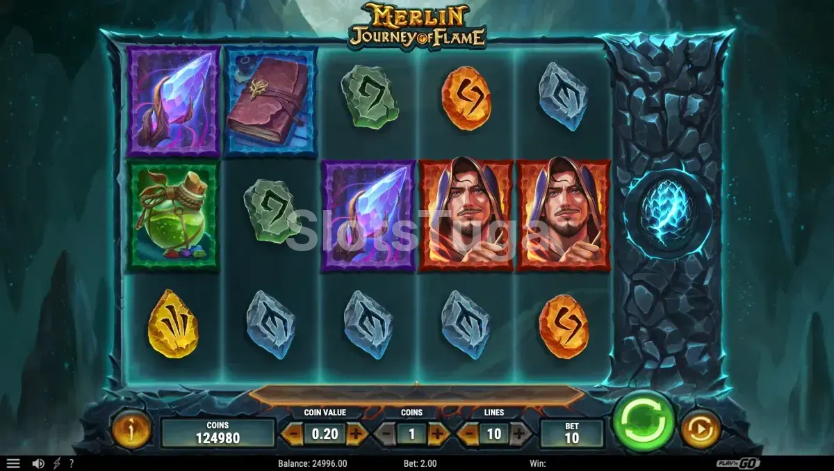 Segunda visão do jogo base do Merlin Journey of Flame em ação
