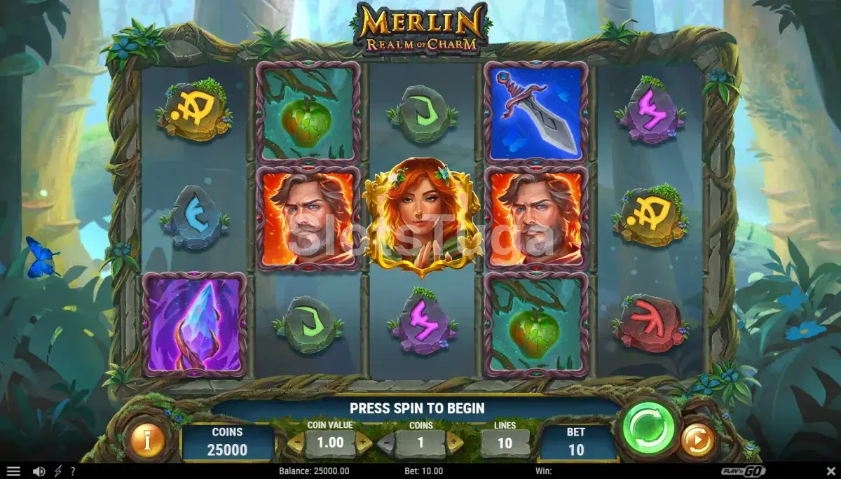Jogo base da Merlin Realm of Charm com rolos e símbolos mágicos