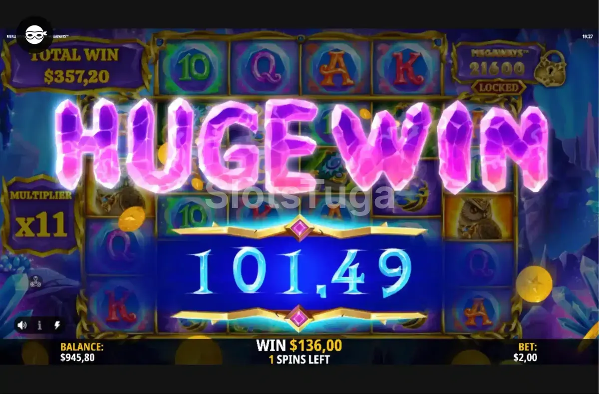 Grande vitória na Merlin's Magic Mirror Megaways com multiplicador explosivo