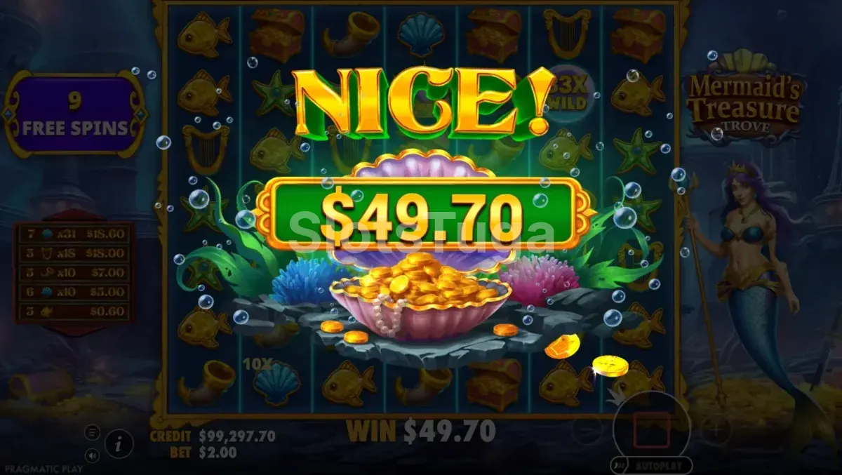 Big win na Mermaid's Treasure Trove com multiplicadores gigantes na tela