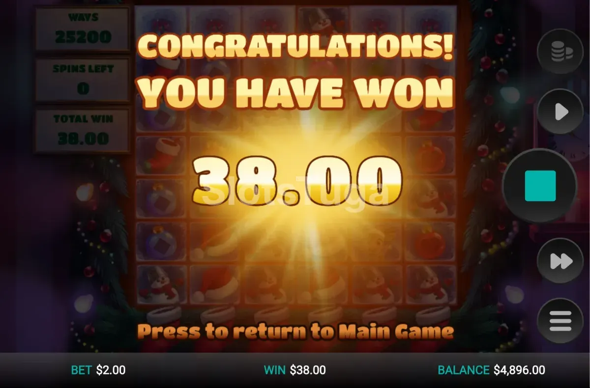 Ganho elevado destacado no ecrã de Merry Multipliers Dream Drop