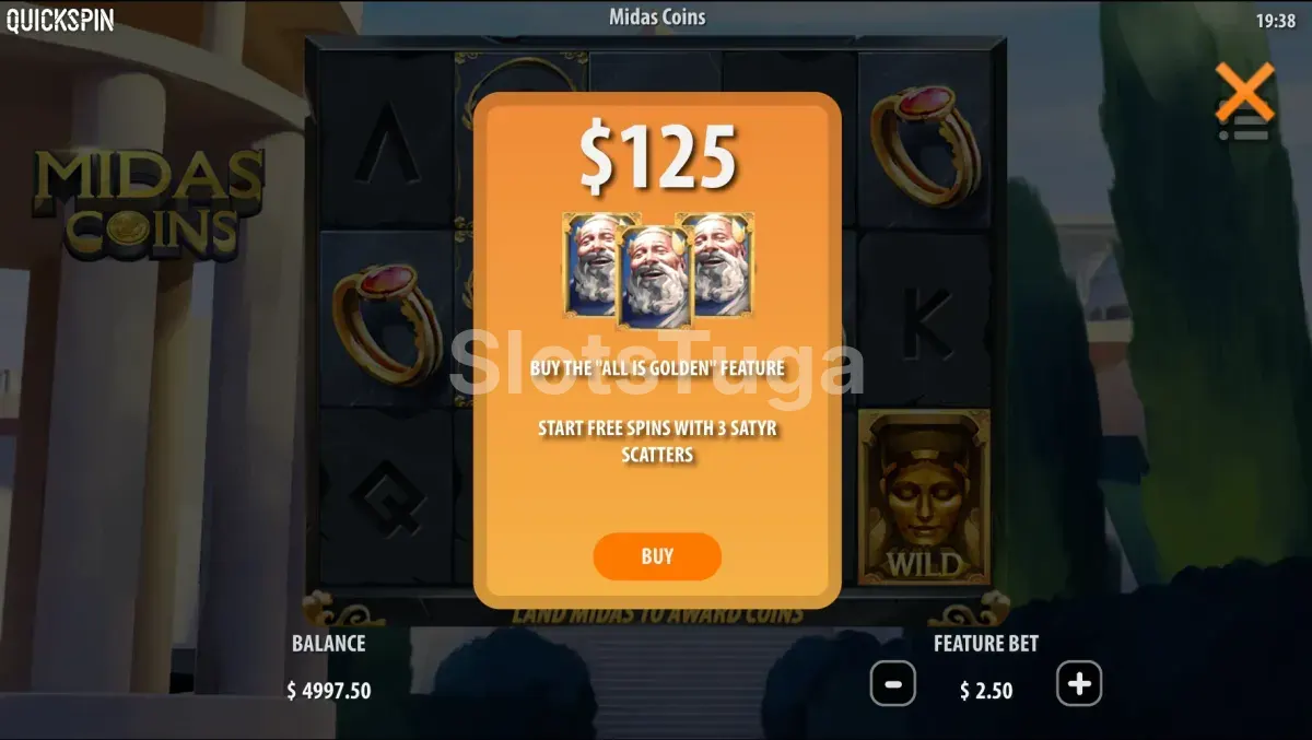 Compra de bônus na slot Midas Coins da Quickspin