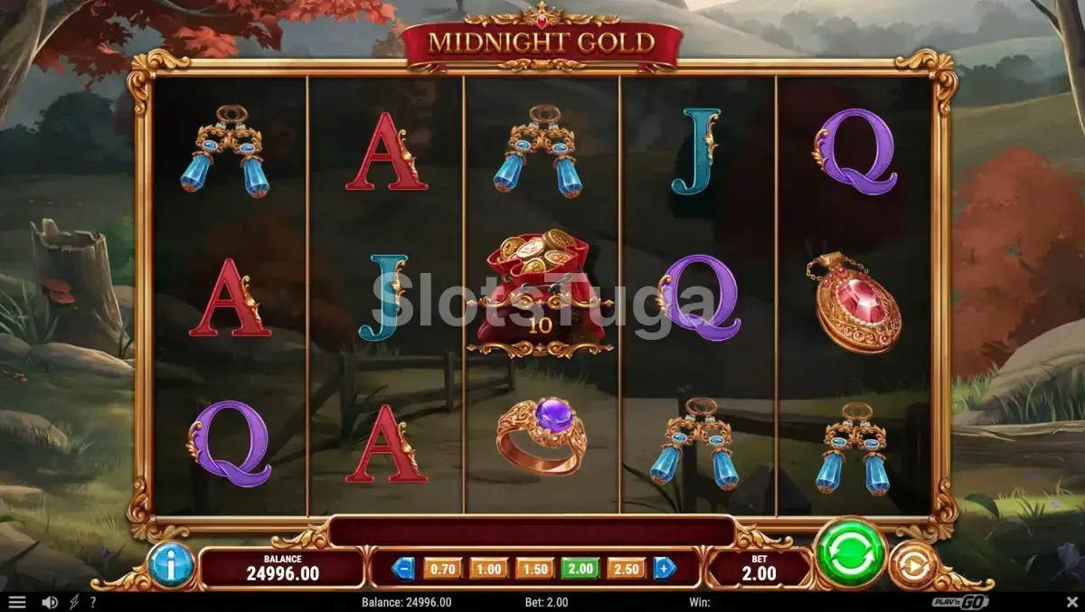 Segunda tela do jogo base da slot Midnight Gold com símbolos especiais