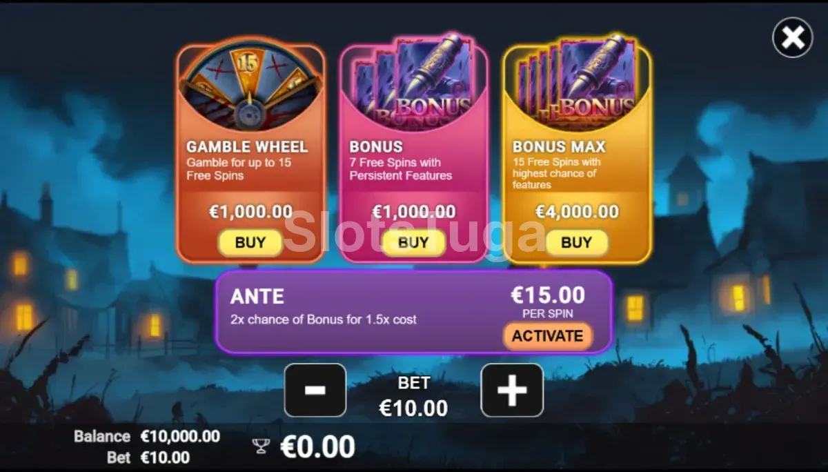 Tela de compra de bônus da Midnight Hunt com opções disponíveis