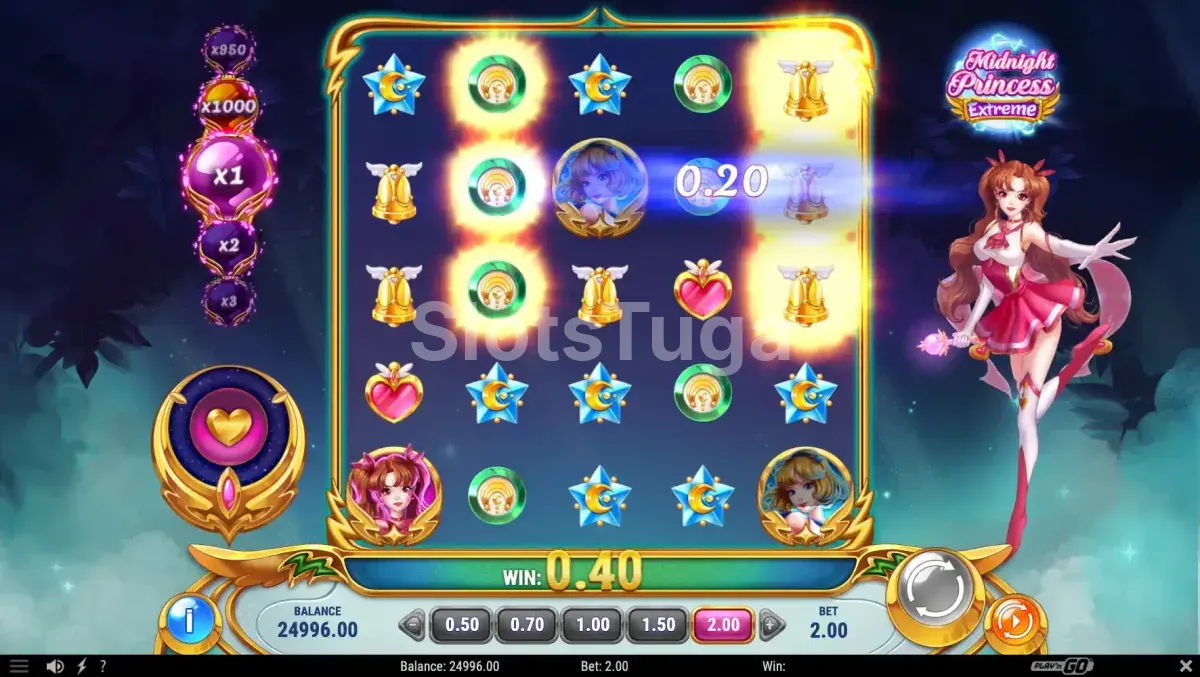 Segunda tela do jogo base da Midnight Princess Extreme com cascata em andamento
