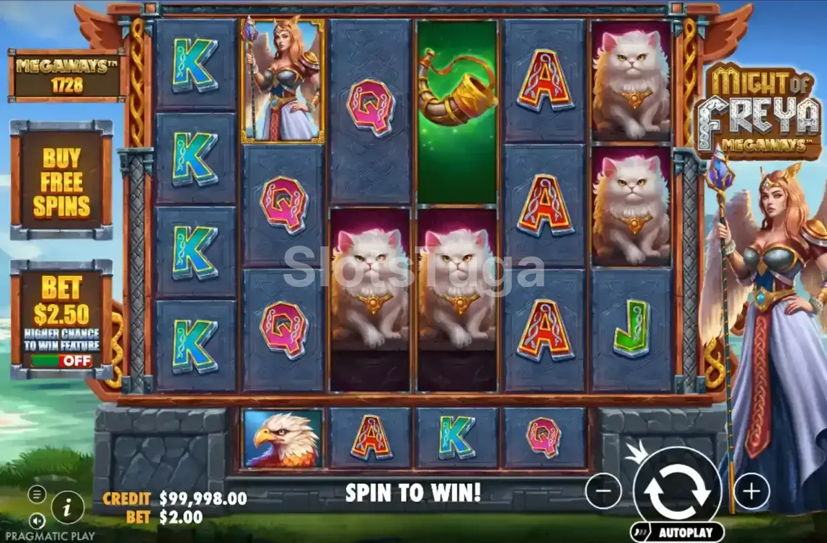 Jogo base do Might of Freya Megaways com grid completo na tela