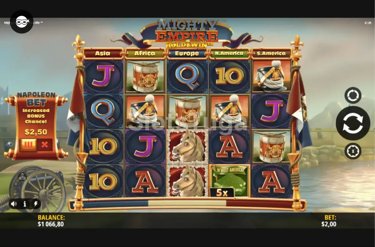 Segunda visão do jogo base da Mighty Empire Hold & Win com modo de respins ativo