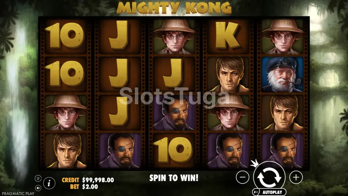 Tela principal do jogo Mighty Kong com os rolos em ação