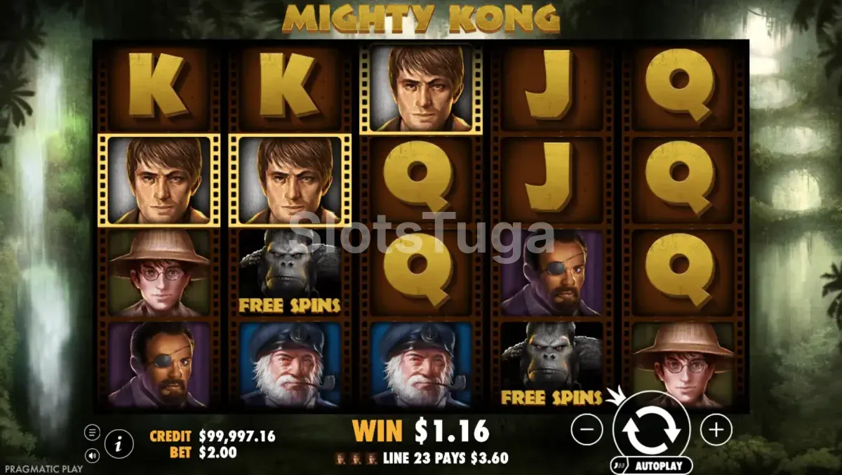 Segunda visão da tela base do Mighty Kong com símbolos alinhados