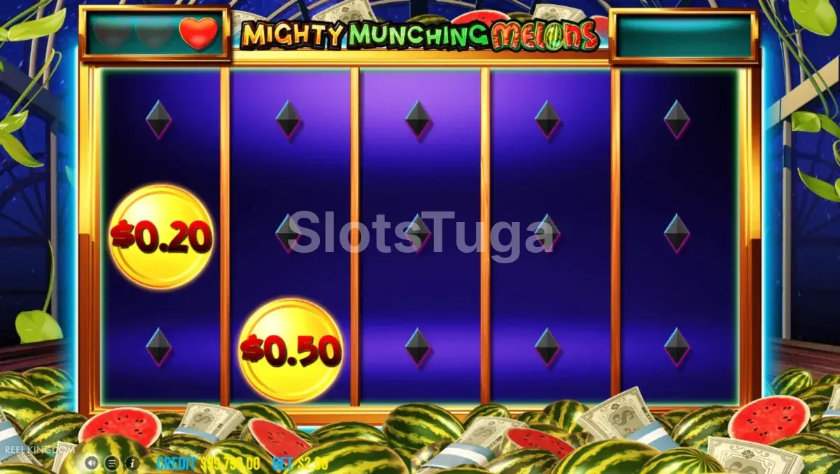 Modo de giros grátis ativado na Mighty Munching Melons com multiplicadores