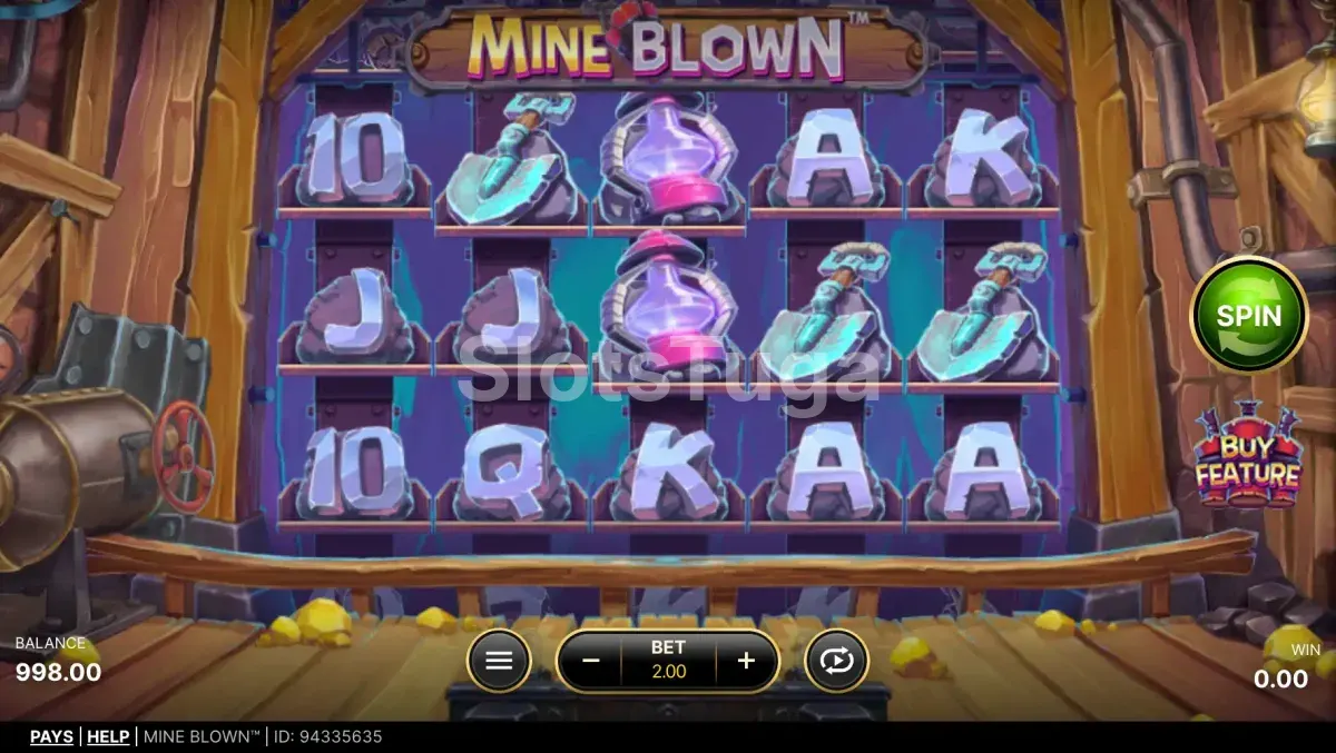 Tela principal da Mine Blown com o grid de 5 rolos
