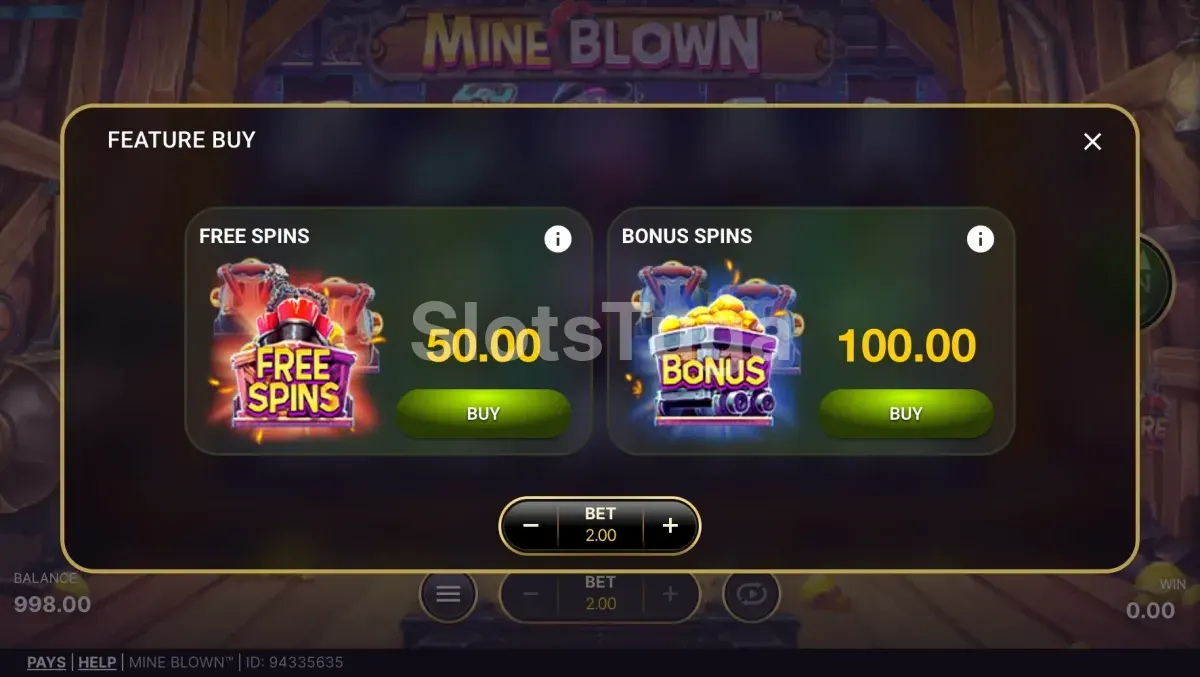 Função Bonus Buy disponível na Mine Blown