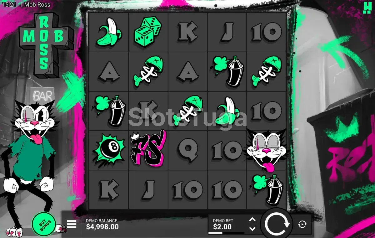 Jogo base de Mob Ross com a grelha de 5 rolos e 5 linhas