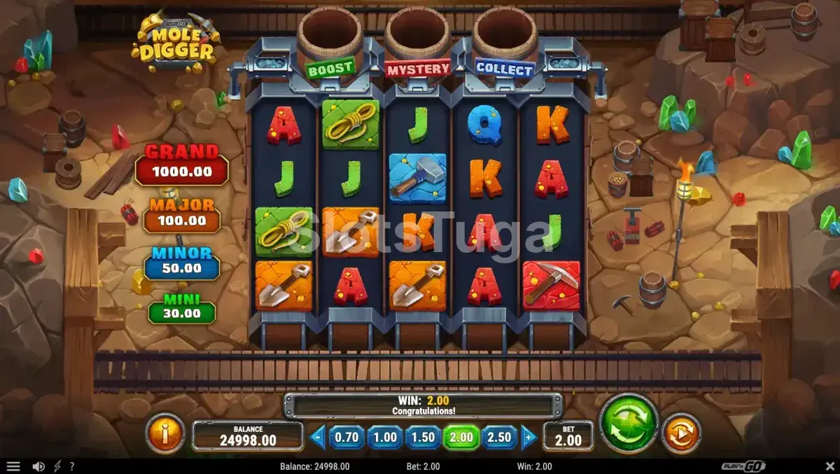 Round de Hold'n Win do Mole Digger com gemas travadas