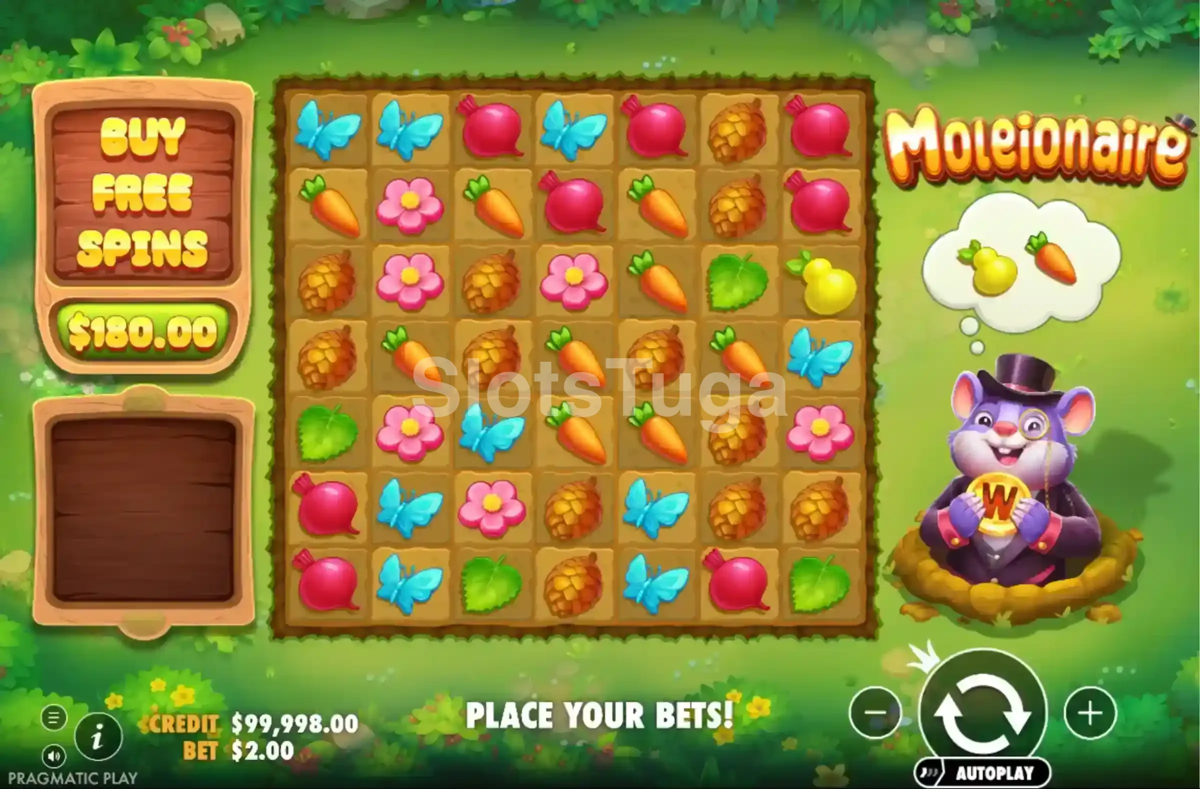 Jogo base do Moleionaire com grade 7x7 e a toupeira animada
