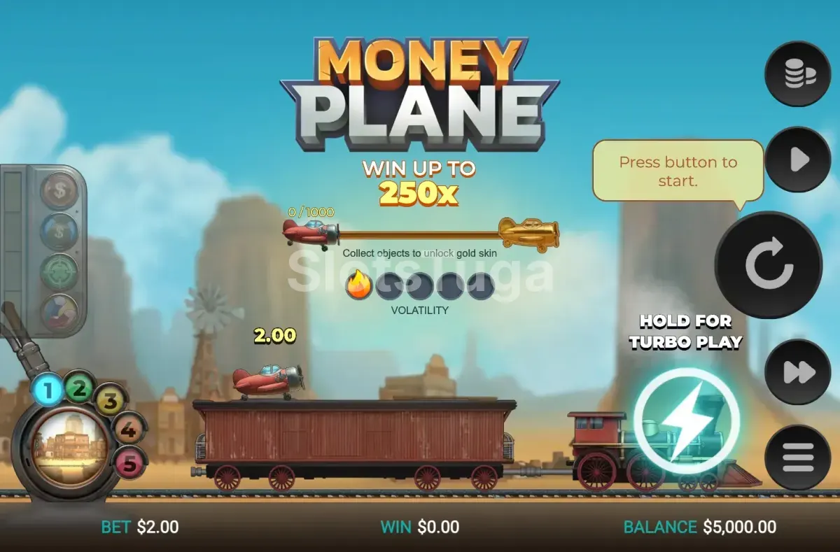 Jogo base da slot Money Plane com rolo único