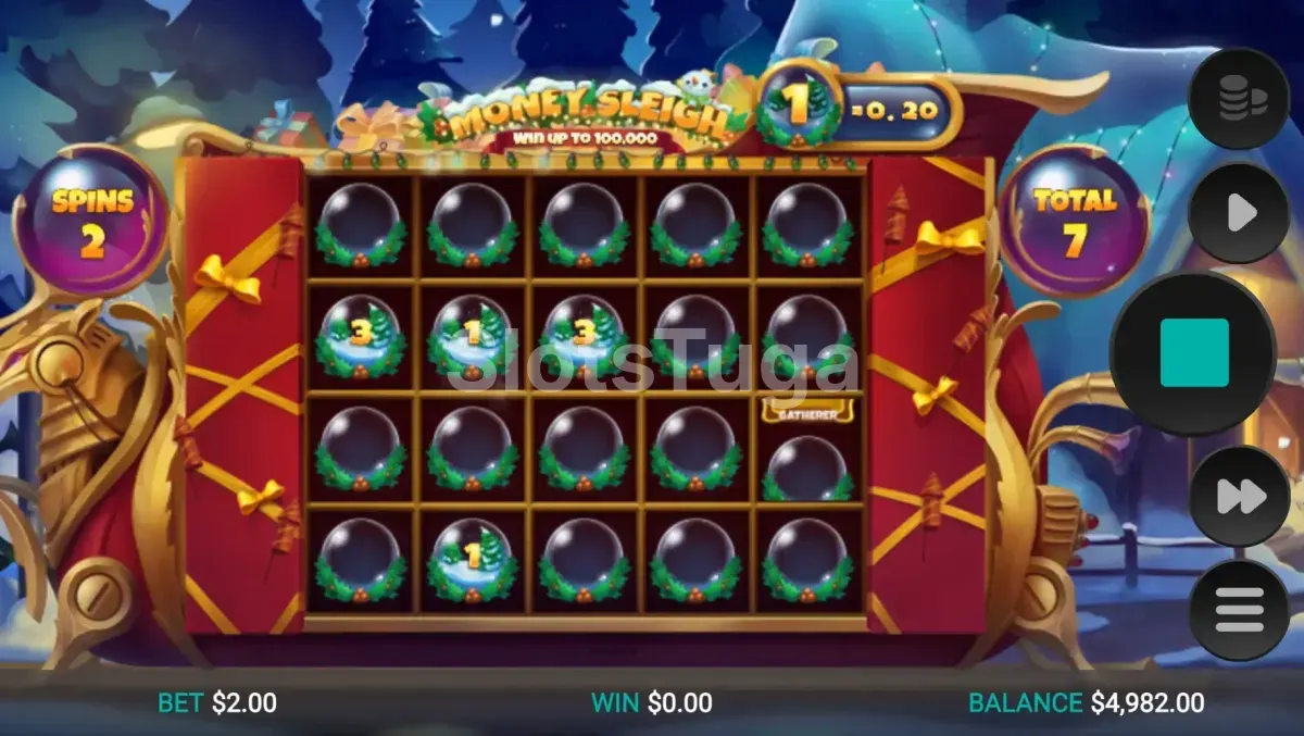 Rodada de giros grátis do Money Sleigh com multiplicadores ativos