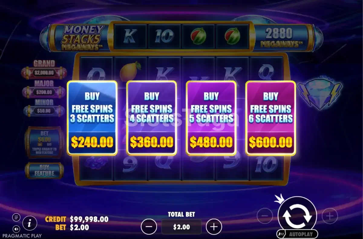 Opção de compra de bônus na Money Stacks Megaways da Pragmatic Play