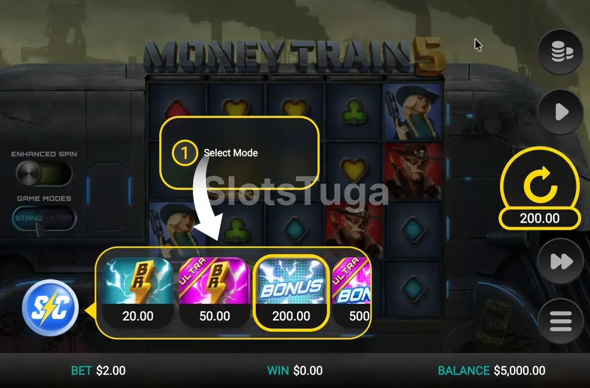 Menu de compra de bónus de Money Train 5