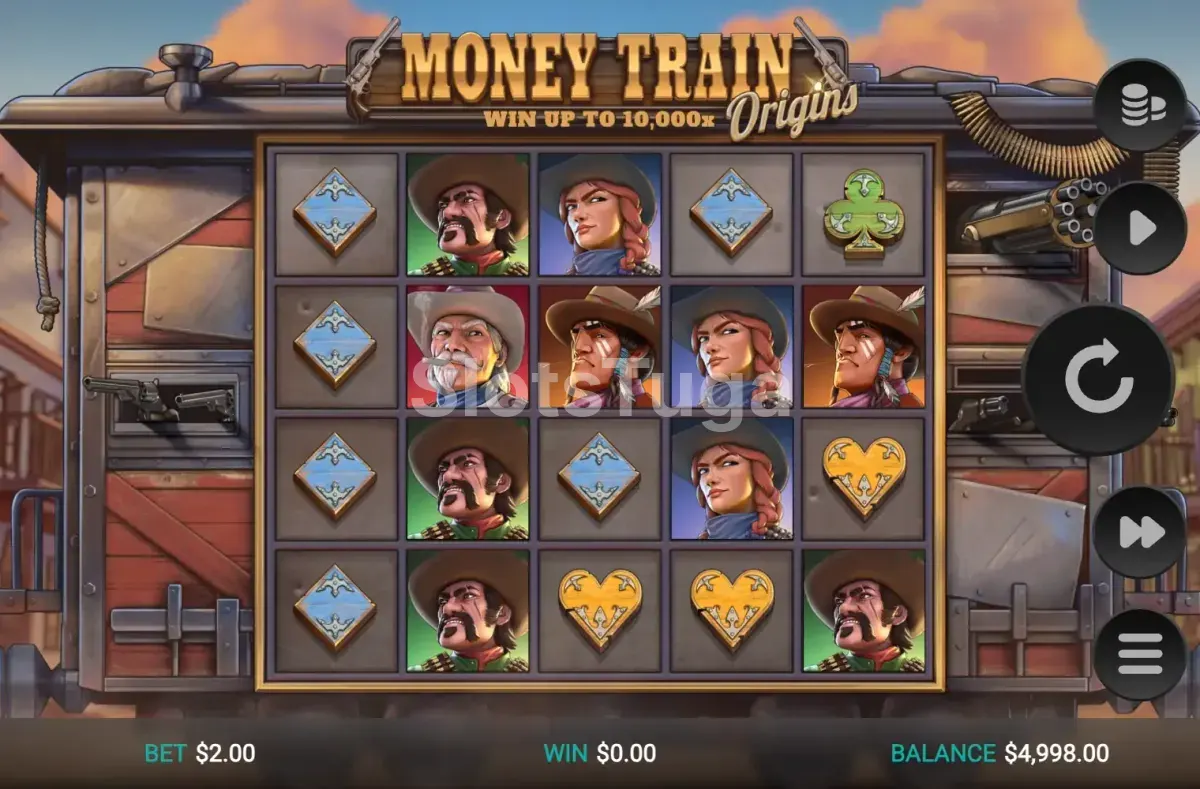 Tela principal do jogo Money Train Origins Dream Drop com os rouleaux em ação