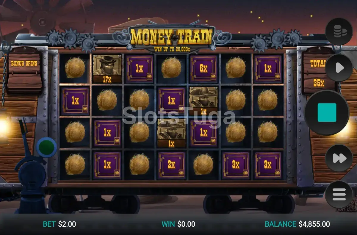 Modo de rodadas bônus do Money Train com multiplicadores ativos