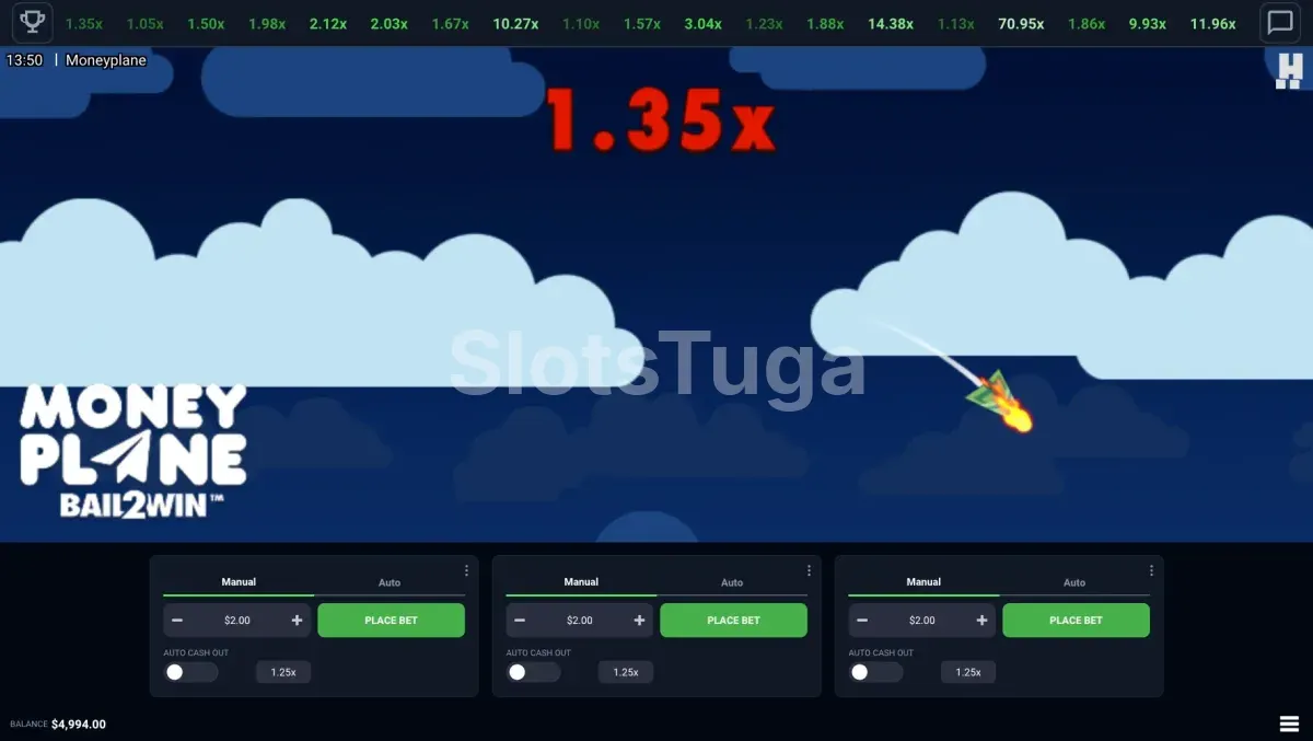 Ecrã de queda do avião no Moneyplane Bail2Win após a ronda
