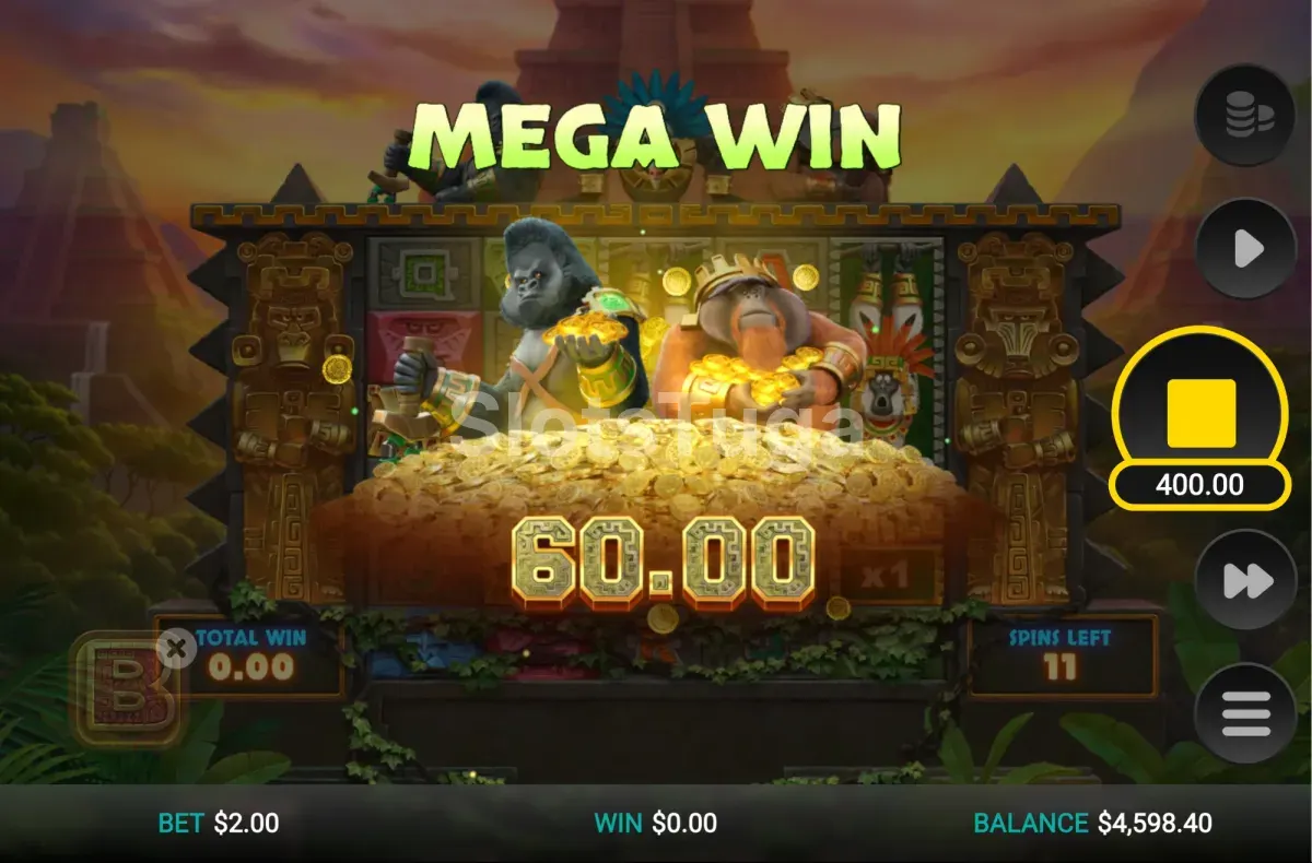 Grande prémio em Monkey Gods of the Inca com rolos wild e grelha expandida