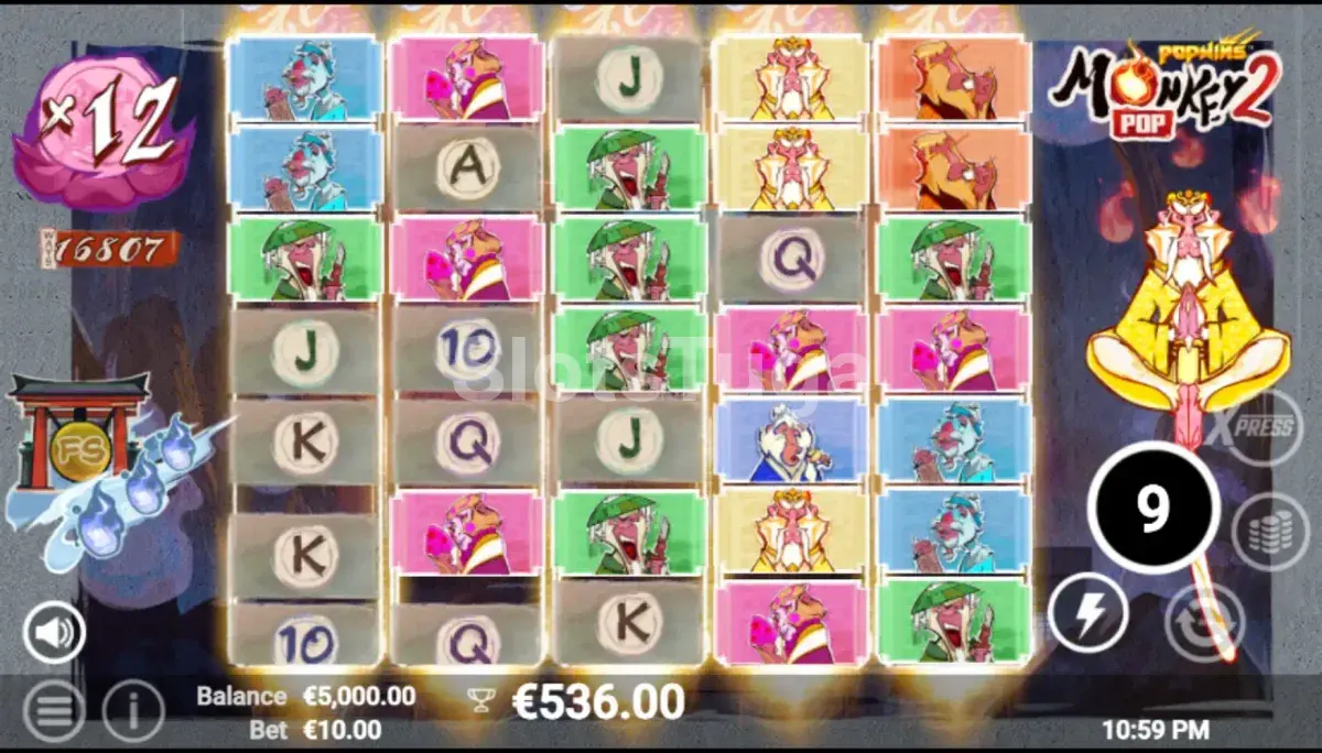 Rodadas grátis do MonkeyPop 2 com multiplicadores acumulados nos rolos