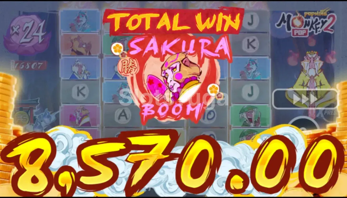 Vitória grande no MonkeyPop 2 com multiplicadores altos e confetes na tela
