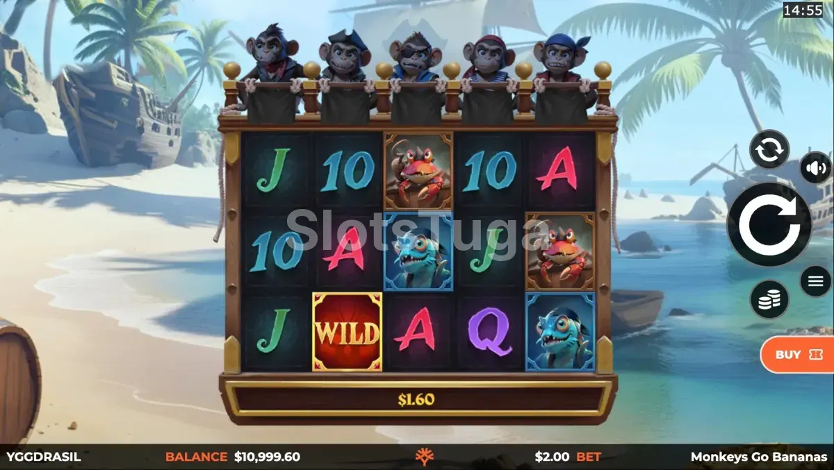 Tela principal do jogo Monkeys Go Bananas MultiMax com macacos e bananas na grade