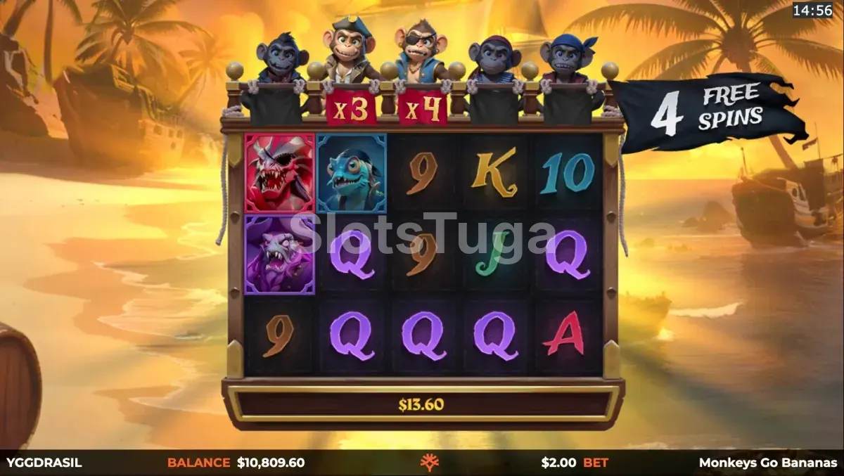 Rodadas grátis ativadas no Monkeys Go Bananas MultiMax com multiplicadores crescendo