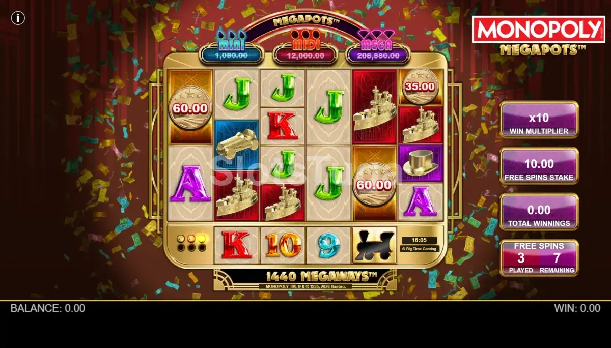 Rodadas grátis ativadas no Monopoly Megapots com multiplicadores empilhados