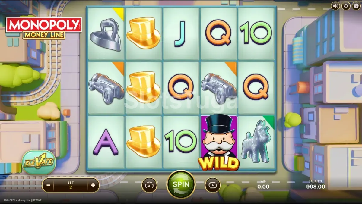 Jogo base da Monopoly Money Line com cenário urbano