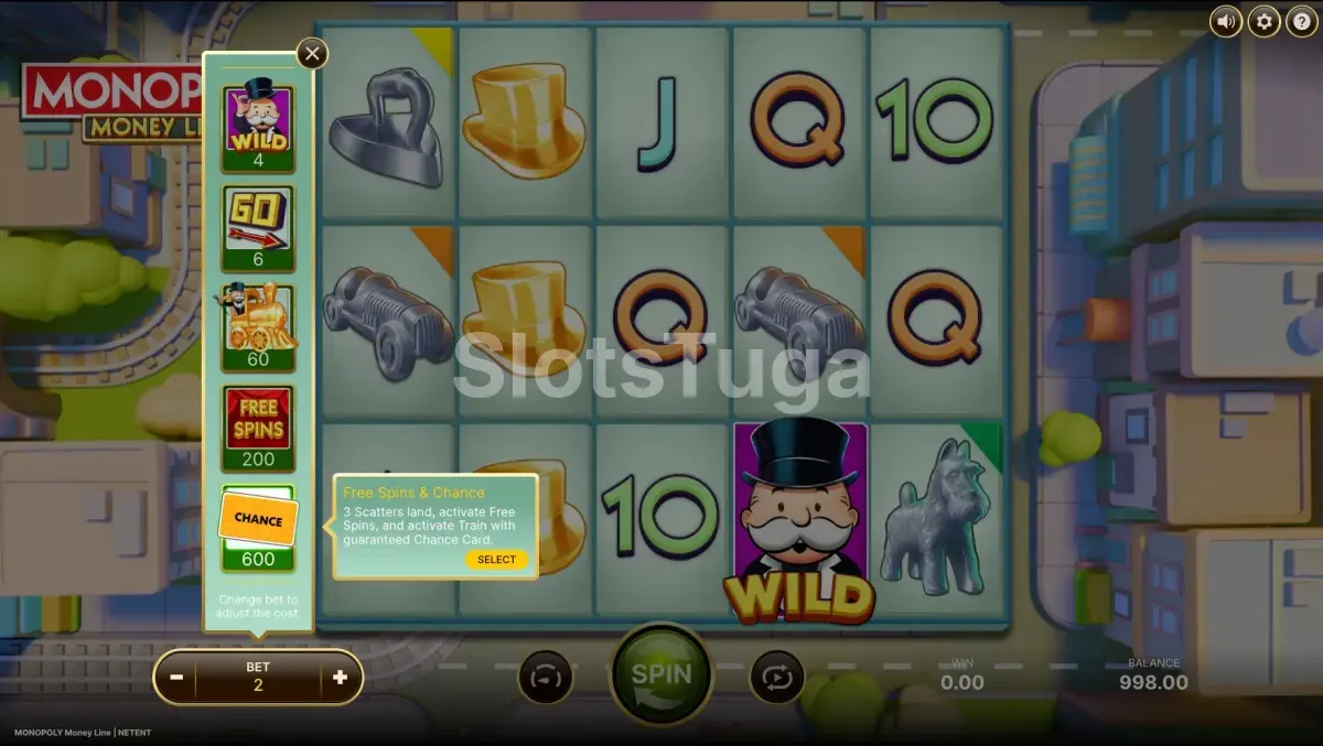 Tela de compra de bônus da Monopoly Money Line