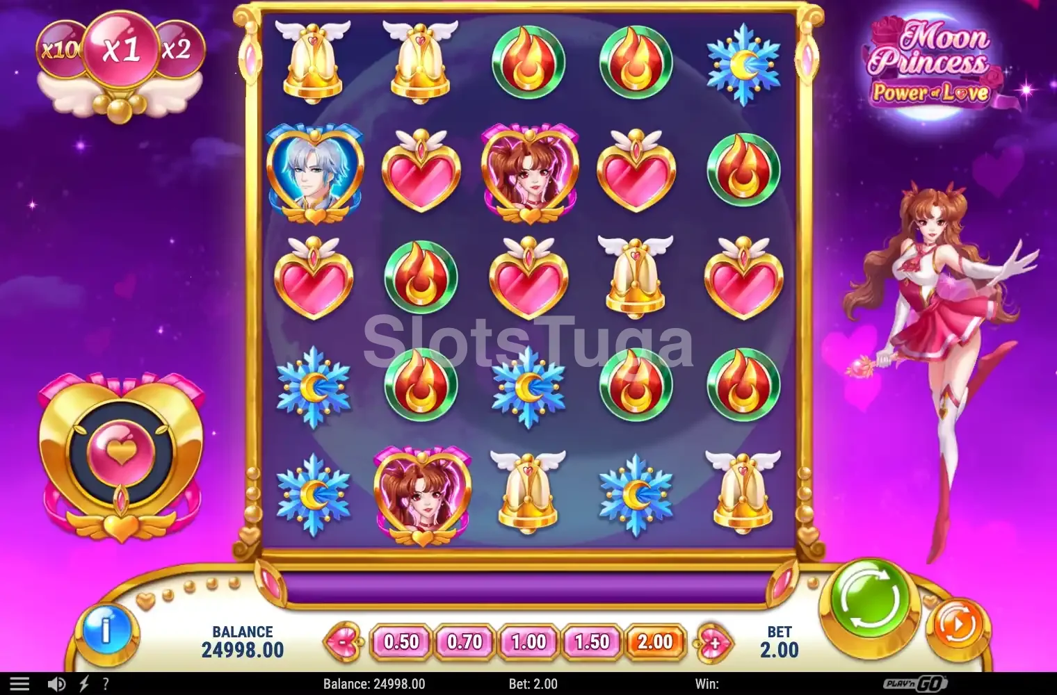Jogo base da Moon Princess Power of Love com os rolos principais visíveis