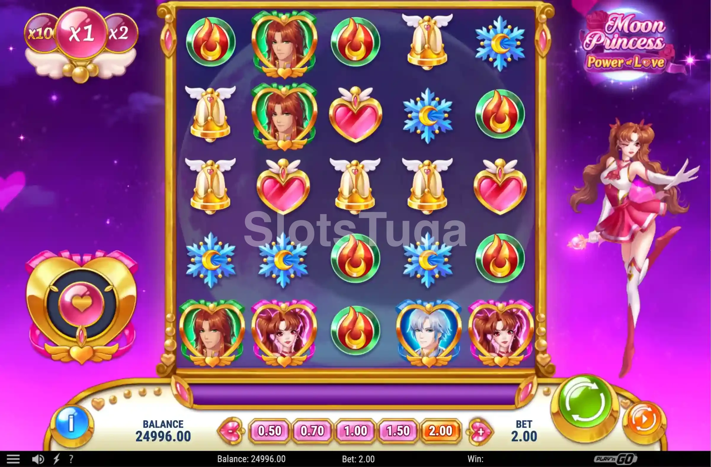 Segunda tela do jogo base da Moon Princess Power of Love mostrando os símbolos especiais