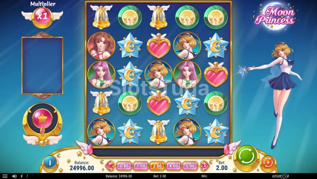 Segunda tela do jogo base da Moon Princess com cascata de símbolos
