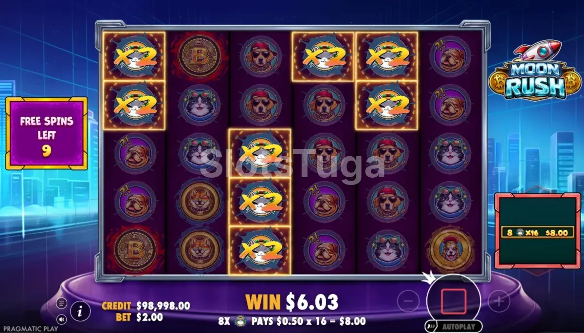 Rodadas grátis com multiplicadores persistentes em Moon Rush