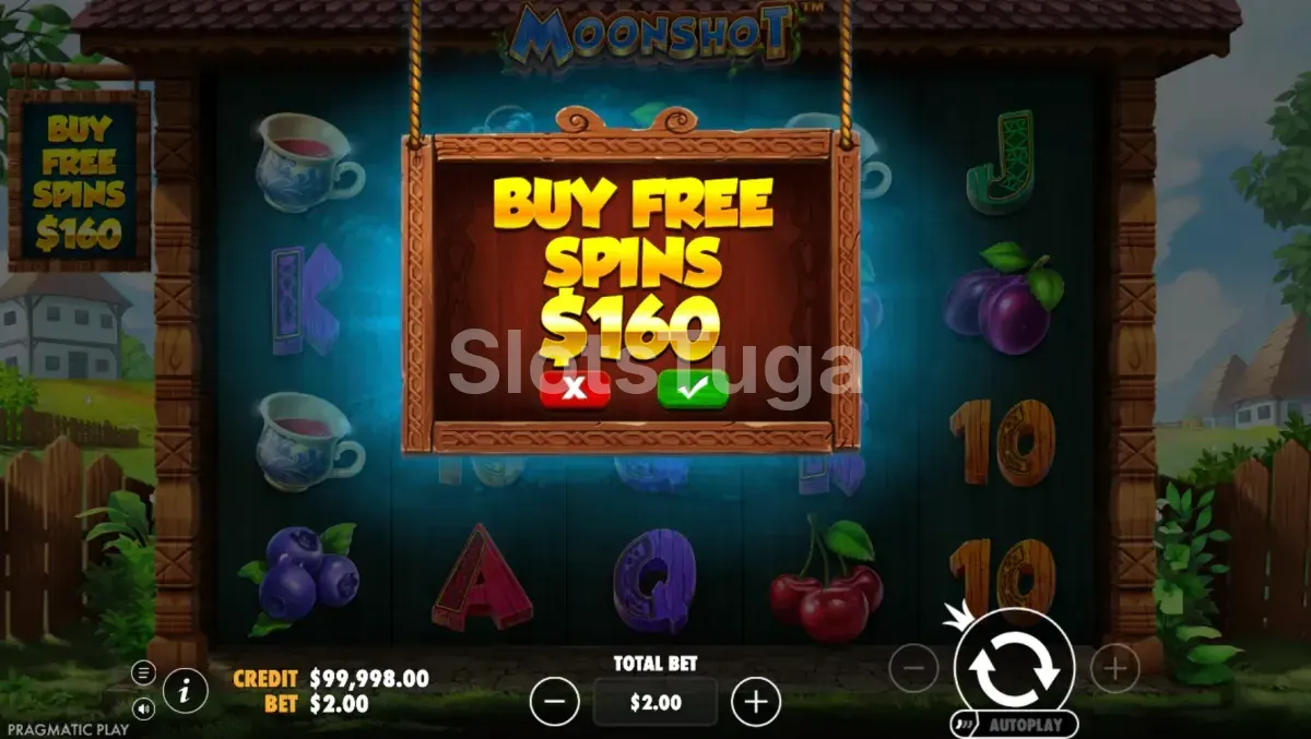 Tela de compra de bônus do Moonshot com opções de free spins