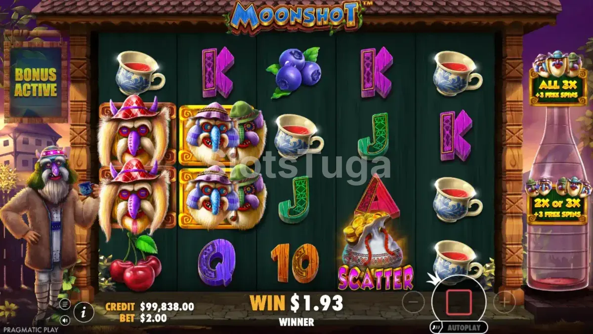 Free spins do Moonshot com sistema de coleta de máscaras e níveis