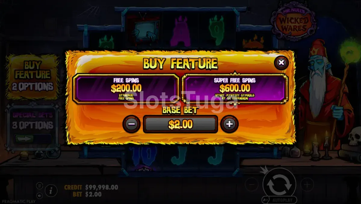 Opções de compra de bônus no Mr Null's Wicked Wares