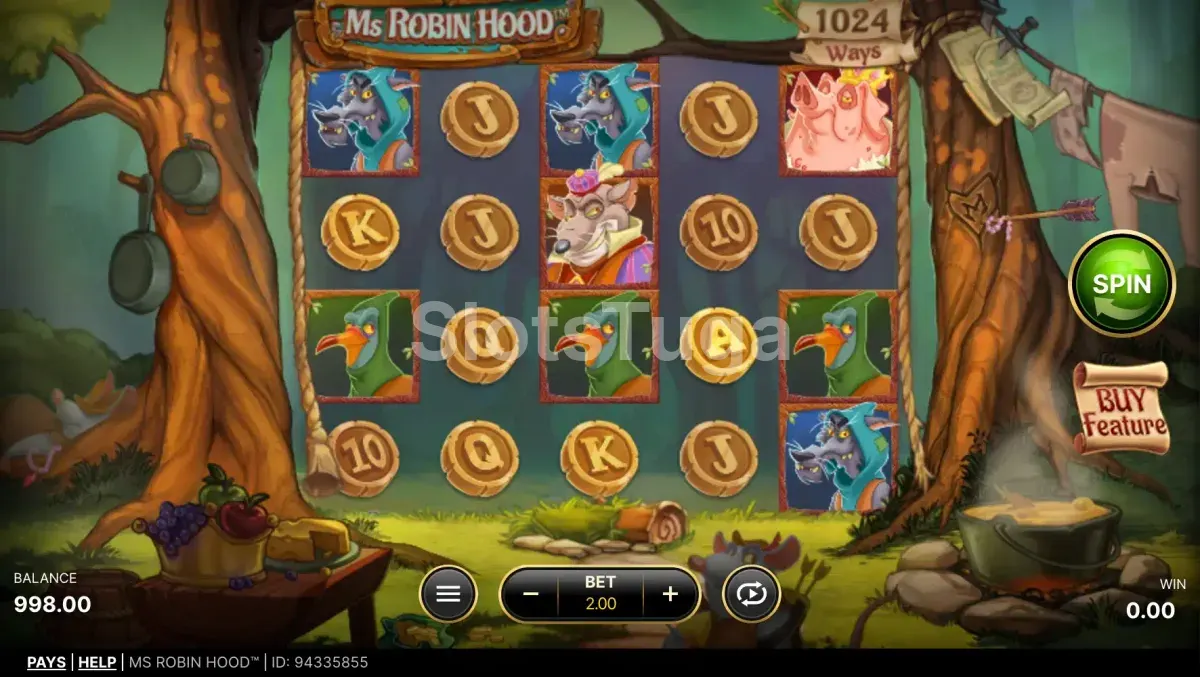 Tela principal do jogo Ms Robin Hood com a floresta de Sherwood ao fundo