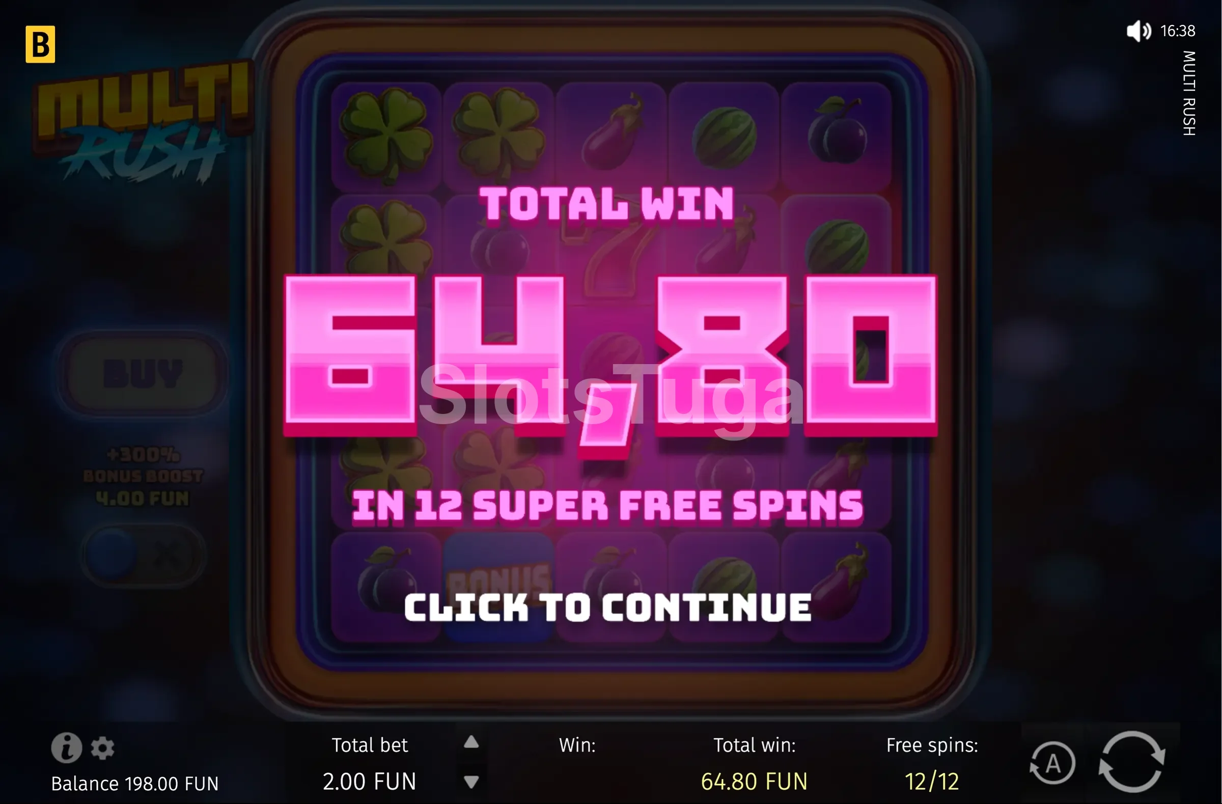 Big win na slot Multi Rush com multiplicadores elevados no bônus