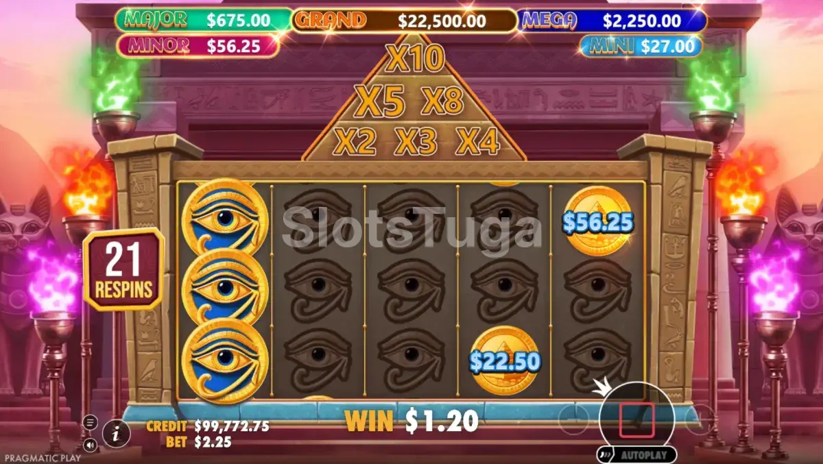 Rodadas grátis da Mummy's Jewels com símbolos Collect fixos e multiplicadores