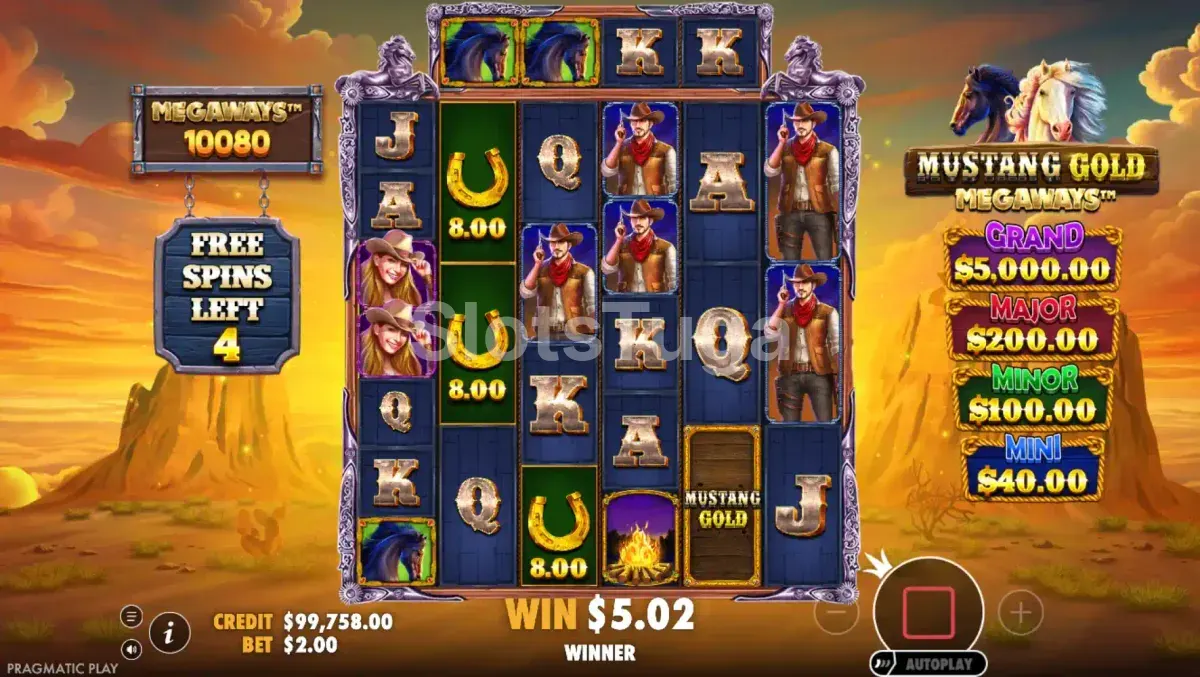Rodada de giros grátis do Mustang Gold Megaways com Golden Collect ativo