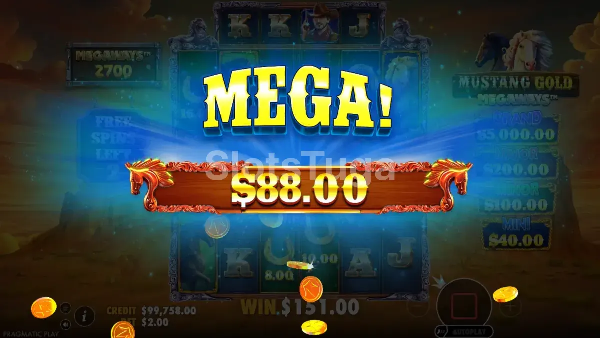 Grande vitória no Mustang Gold Megaways com multiplicador alto