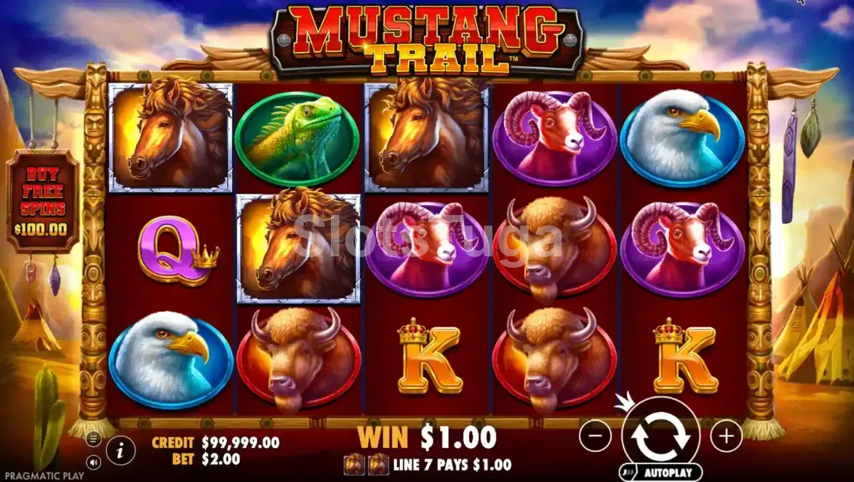 Jogo base da Mustang Trail com cavalos selvagens nas pradarias