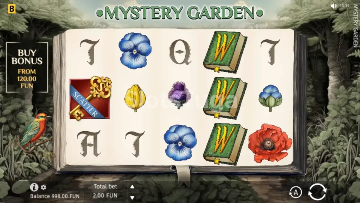 Jogo base da Mystery Garden mostrando os rouleaux e símbolos florais