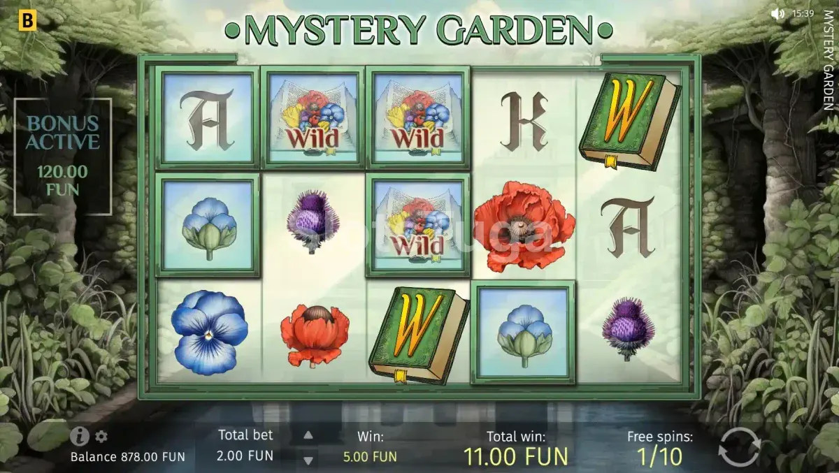 Rodada de Free Spins da Mystery Garden com símbolos grudados em ação