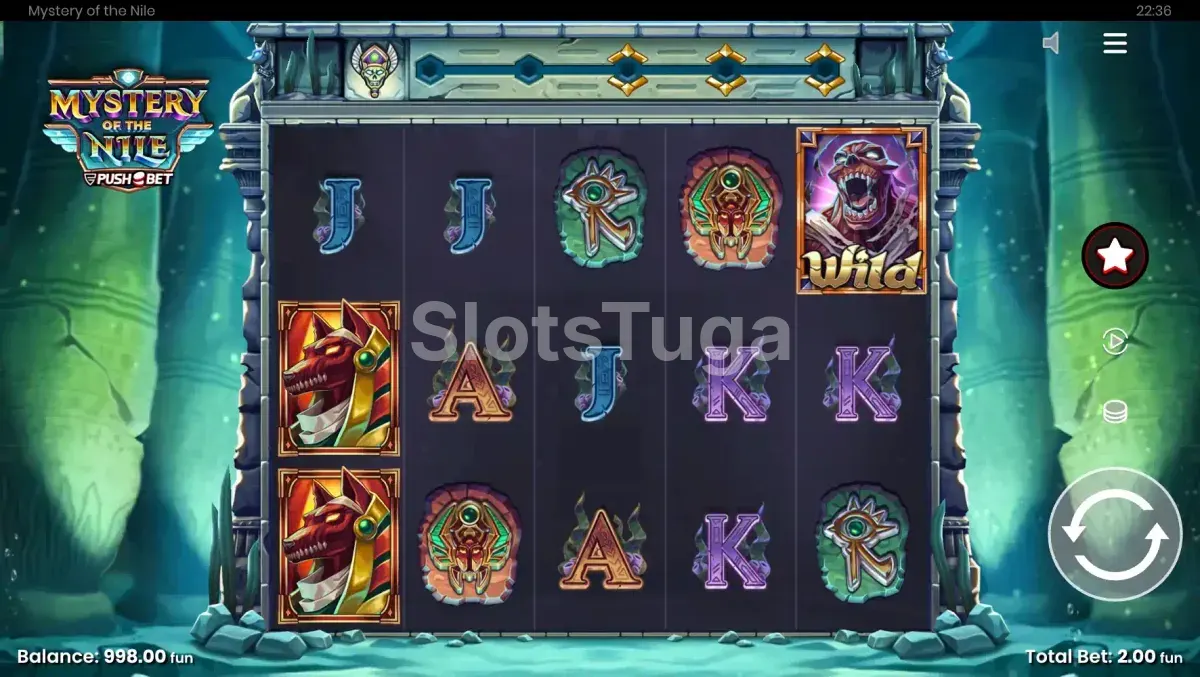 Jogo base do Mystery of the Nile mostrando os rolos submersos
